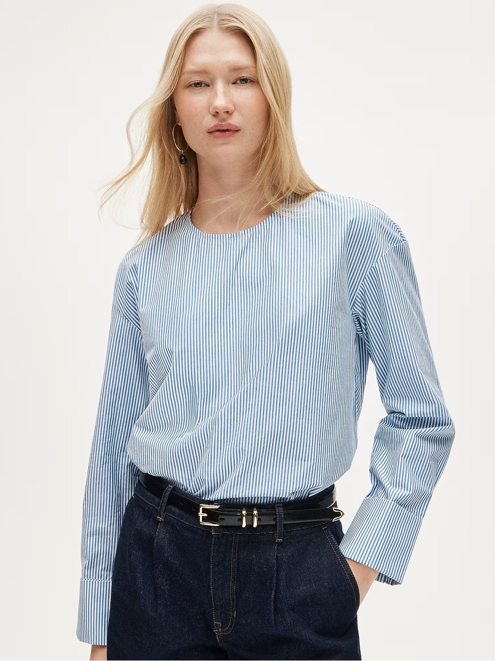 J. Crew French cuff shirt in striped cotton poplin Size 6 Blue White NWT